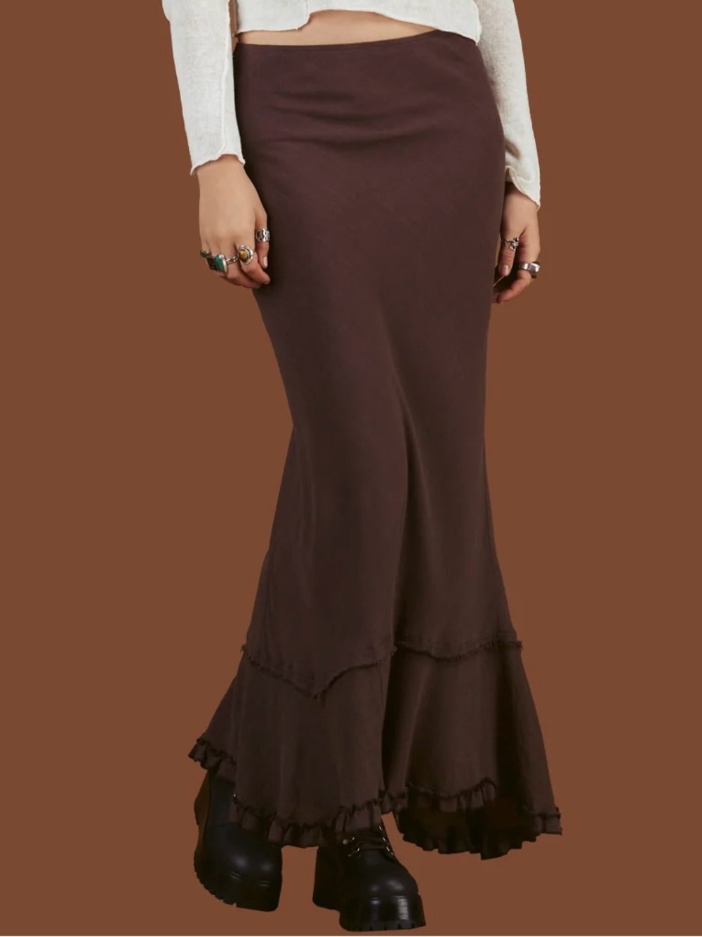 UNIF Brown Asymmetric Maxi Skirt